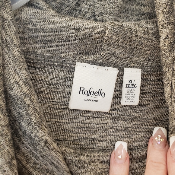 Rafaella weekend, Tan black, cowlneck drawstring, sharkbite hem knit tunic, SZXL - Picture 8 of 14